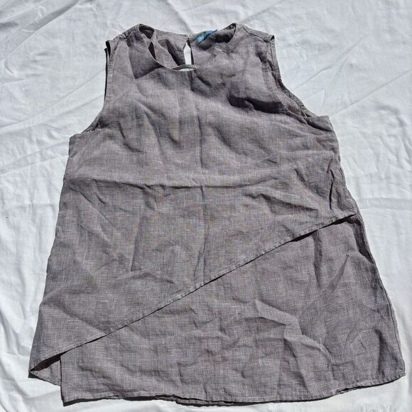 J. McLaughlin Linen Gingham‎ Tank Blouse Size Medium Tan Summer - Picture 1 of 5